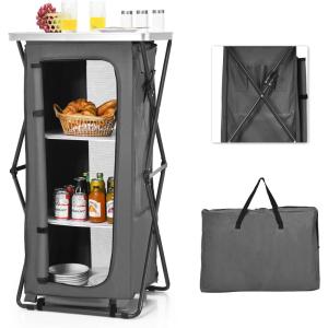 imageGoplus Folding Camping Storage Cabinet Pop Up Outdoor Camping Kitchen Station with Large 3Tier Storage Organizer Carry Bag Easy Set Up Portable Compact Camping Table for BBQ Picnic Backyard 5547