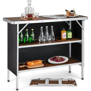 imageGoplus Folding Camping Table Aluminum Portable PopUp Bar Table with 2Tier Storage Shelves Removable Cloth Cover Foldable Camp Table for Picnic Tailgate Party Travel OutdoorGrey