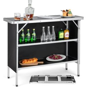 imageGoplus Folding Camping Table Aluminum Portable PopUp Bar Table with 2Tier Storage Shelves Removable Cloth Cover Foldable Camp Table for Picnic Tailgate Party Travel OutdoorBlack