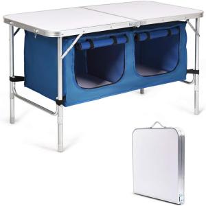 imageGoplus Folding Camping Table with Storage Aluminum Outdoor Camp Table with 2Level Adjustable Height Lightweight Portable Foldable Picnic Table for Tailgating Beach BBQ Party RVBlue