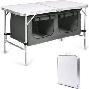 imageGoplus Folding Camping Table with Storage Aluminum Outdoor Camp Table with 2Level Adjustable Height Lightweight Portable Foldable Picnic Table for Tailgating Beach BBQ Party RVGrey