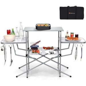 imageGoplus Folding Grill Table Aluminum Camping Table with 26 Main Tabletop Hooks and Carry Bag Portable Picnic Table Grill Stand for Outdoor Tailgating BBQ Beach Backyard RV