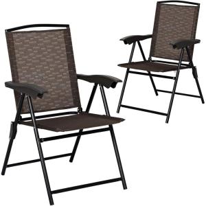 imageGoplus Folding Sling Chairs Sets of 4 Portable Chairs for Patio Garden Pool Outdoor ampamp Indoor wArmrests ampamp Adjustable BackSet of 2