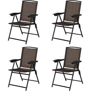 imageGoplus Folding Sling Chairs Sets of 4 Portable Chairs for Patio Garden Pool Outdoor ampamp Indoor wArmrests ampamp Adjustable BackSet of 4