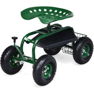 imageGoplus Garden Seat with Wheels Rolling Garden Cart with 360 Degree Swivel Seat for Planting Gardening Stool wTool Tray Basket Gardening Chair Workseat Patio Wagon Scooter for SeniorsGreen