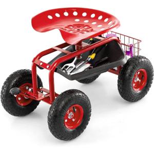 imageGoplus Garden Seat with Wheels Rolling Garden Cart with 360 Degree Swivel Seat for Planting Gardening Stool wTool Tray Basket Gardening Chair Workseat Patio Wagon Scooter for SeniorsRed