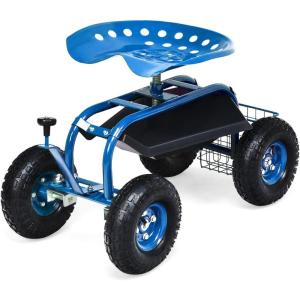 imageGoplus Garden Seat with Wheels Rolling Garden Cart with 360 Degree Swivel Seat for Planting Gardening Stool wTool Tray Basket Gardening Chair Workseat Patio Wagon Scooter for SeniorsBlue
