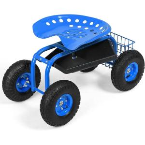 imageGoplus Garden Seat with Wheels Rolling Garden Cart with Adjustable 360 Swivel Seat Tool Tray Basket for Lawn Yard Patio Heavy Duty Gardening Stool Outdoor Wagon Scooter for SeniorsBlue