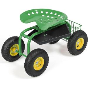 imageGoplus Garden Seat with Wheels Rolling Garden Cart with Adjustable 360 Swivel Seat Tool Tray Basket for Lawn Yard Patio Heavy Duty Gardening Stool Outdoor Wagon Scooter for SeniorsGreen
