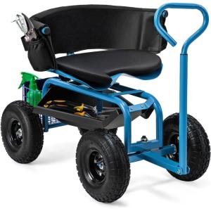 imageGoplus Garden Seat with Wheels Rolling Gardening Stool with Adjustable 360 Swivel Seat Tool Tray ampamp Storage Basket Extendable Handle Outdoor Gardening Scooter Garden Cart Workseat for SeniorsBlue