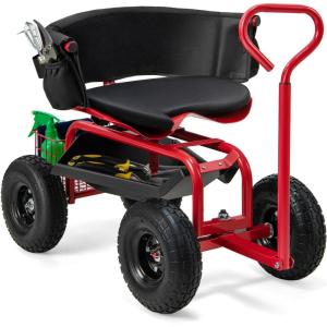 imageGoplus Garden Seat with Wheels Rolling Gardening Stool with Adjustable 360 Swivel Seat Tool Tray ampamp Storage Basket Extendable Handle Outdoor Gardening Scooter Garden Cart Workseat for SeniorsRed