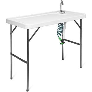 imageGoplus Portable Fish Cleaning Table with Sink Folding Outdoor Camping Sink Station with Hose Hook Up Heavy Duty Fillet Table with Faucet for Dock Beach Patio PicnicFish Table with Sink and Spray Nozzle