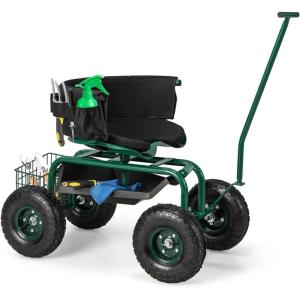 imageGoplus Rolling Garden Seat with Wheels Outdoor Garden Cart with 360 Swivel Seat ampamp Tool Storage 2 Steering Handles Gardening Stool Wagon Scooter Lawn Patio Gardening Workseat for SeniorsGreen