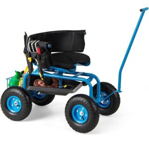 imageGoplus Rolling Garden Seat with Wheels Outdoor Garden Cart with 360 Swivel Seat ampamp Tool Storage 2 Steering Handles Gardening Stool Wagon Scooter Lawn Patio Gardening Workseat for SeniorsBlue