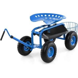 imageGoplus Rolling Garden Seat with Wheels Outdoor Gardening Scooter with 360 Swivel Seat Tool Tray ampamp Basket Adjustable Steering Handle for Lawn Gardening Stool Garden Cart for PlantingBlue