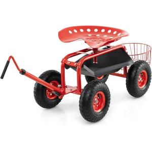 imageGoplus Rolling Garden Seat with Wheels Outdoor Gardening Scooter with 360 Swivel Seat Tool Tray ampamp Basket Adjustable Steering Handle for Lawn Gardening Stool Garden Cart for PlantingRed
