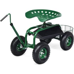 imageGoplus Rolling Garden Seat with Wheels Outdoor Gardening Scooter with 360 Swivel Seat Tool Tray ampamp Basket Adjustable Steering Handle for Lawn Gardening Stool Garden Cart for PlantingGreen