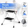 imageGoplus 2 Step Ladder Lightweight Folding Step Stool with AntiSlip Pedals NonSlip Foot Covers Heavy Duty Metal Stepladder for Household Kitchen 330 LBS Weight Capacity White ampamp Black