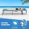 imageGoplus Tanning Chair Folding Adjustable Patio Lounge Chair with Face Hole Removable Pillow 330LBS Carry Strap Outdoor Sunbathing Chair Lightweight Portable Beach Lounge Chair 1 BeigeBlue