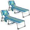 imageGoplus Tanning Chair Folding Adjustable Patio Lounge Chair with Face Hole Removable Pillow 330LBS Carry Strap Outdoor Sunbathing Chair Lightweight Portable Beach Lounge Chair 1 BeigeBlue Stripe