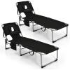 imageGoplus Tanning Chair Folding Adjustable Patio Lounge Chair with Face Hole Removable Pillow 330LBS Carry Strap Outdoor Sunbathing Chair Lightweight Portable Beach Lounge Chair 1 BeigeBlack