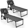 imageGoplus Tanning Chair Folding Adjustable Patio Lounge Chair with Face Hole Removable Pillow 330LBS Carry Strap Outdoor Sunbathing Chair Lightweight Portable Beach Lounge Chair 1 BeigeGrey