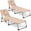 imageGoplus Tanning Chair Folding Adjustable Patio Lounge Chair with Face Hole Removable Pillow 330LBS Carry Strap Outdoor Sunbathing Chair Lightweight Portable Beach Lounge Chair 1 BeigeBeige