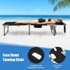 imageGoplus Tanning Chair Folding Adjustable Patio Lounge Chair with Face Hole Removable Pillow 330LBS Carry Strap Outdoor Sunbathing Chair Lightweight Portable Beach Lounge Chair 1 BeigeBlack