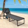 imageGoplus Tanning Chair Folding Adjustable Patio Lounge Chair with Face Hole Removable Pillow 330LBS Carry Strap Outdoor Sunbathing Chair Lightweight Portable Beach Lounge Chair 1 BeigeGrey