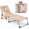 imageGoplus Tanning Chair Folding Adjustable Patio Lounge Chair with Face Hole Removable Pillow 330LBS Carry Strap Outdoor Sunbathing Chair Lightweight Portable Beach Lounge Chair 1 BeigeBeige