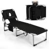 imageGoplus Tanning Chair Folding Adjustable Patio Lounge Chair with Face Hole Removable Pillow 330LBS Carry Strap Outdoor Sunbathing Chair Lightweight Portable Beach Lounge Chair 1 BeigeBlack