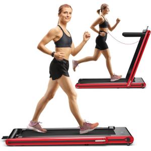 imageGoplus 2 in 1 Folding Treadmill 225HP Electric Under Desk Treadmill WLED Display Blue Tooth Speaker APP ampamp Remote Control Phone Holder Walking Running Machine for Home Office GymRed