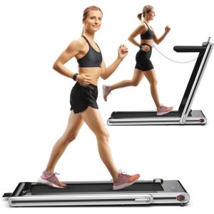 imageGoplus 2 in 1 Folding Treadmill 225HP Electric Under Desk Treadmill WLED Display Blue Tooth Speaker APP ampamp Remote Control Phone Holder Walking Running Machine for Home Office GymSliver