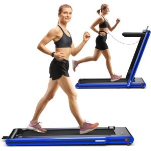 imageGoplus 2 in 1 Folding Treadmill 225HP Electric Under Desk Treadmill WLED Display Blue Tooth Speaker APP ampamp Remote Control Phone Holder Walking Running Machine for Home Office GymNavy