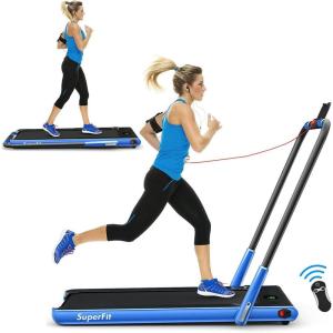 imageGoplus 2 in 1 Folding Treadmill 225HP Under Desk Electric Superfit Treadmill InstallationFree with APP Control Remote Control Bluetooth Speaker LED Display Walking for HomeBlue