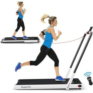 imageGoplus 2 in 1 Folding Treadmill 225HP Under Desk Electric Superfit Treadmill InstallationFree with APP Control Remote Control Bluetooth Speaker LED Display Walking for HomeWhite