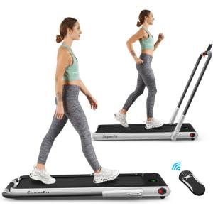 imageGoplus 2 in 1 Folding Treadmill 225HP Under Desk Electric Superfit Treadmill InstallationFree with APP Control Remote Control Bluetooth Speaker LED Display Walking for HomeSilver