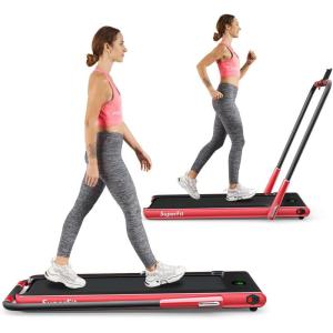 imageGoplus 2 in 1 Folding Treadmill 225HP Under Desk Electric Superfit Treadmill InstallationFree with APP Control Remote Control Bluetooth Speaker LED Display Walking for HomeRed