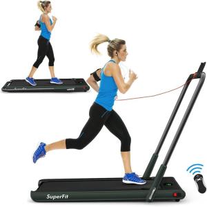 imageGoplus 2 in 1 Folding Treadmill 225HP Under Desk Electric Superfit Treadmill InstallationFree with APP Control Remote Control Bluetooth Speaker LED Display Walking for HomeDark Green