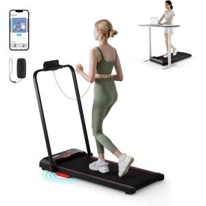 imageGoplus 2 in 1 Folding Treadmill 25HP 340 LBS Capacity Walking Pad with Handle Bar Under Desk Treadmill with Remote Control LED Display and APP Foldable Portable Treadmills for Home Small Office