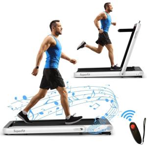 imageGoplus 2 in 1 Folding Treadmill 475HP Superfit Under Desk Electric Treadmill with APP Control LED Touch Screen Blue Tooth Speaker Remote Control Walking Jogging for Home OfficeWhite