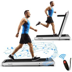 imageGoplus 2 in 1 Folding Treadmill 475HP Superfit Under Desk Electric Treadmill with APP Control LED Touch Screen Blue Tooth Speaker Remote Control Walking Jogging for Home OfficeSilver