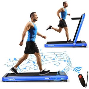 imageGoplus 2 in 1 Folding Treadmill 475HP Superfit Under Desk Electric Treadmill with APP Control LED Touch Screen Blue Tooth Speaker Remote Control Walking Jogging for Home OfficeBlue