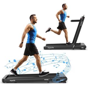 imageGoplus 2 in 1 Folding Treadmill 475HP Superfit Under Desk Electric Treadmill with APP Control LED Touch Screen Blue Tooth Speaker Remote Control Walking Jogging for Home OfficeBlack