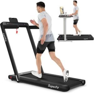 imageGoplus 2 in 1 Folding Treadmill with Dual Display 225HP Superfit Under Desk Electric Pad Treadmill InstallationFree Blue Tooth Speaker APP Control Remote Control Walking Jogging for HomeBlack