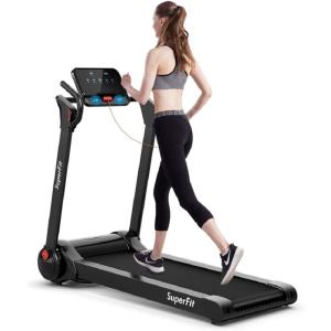 imageGoplus 225HP Electric Folding Treadmill InstallationFree Design with 8Stage Damping System Large LED Touch Display and Blue Tooth Speaker Compact Running Machine Superfit Treadmill for Home UseBlack