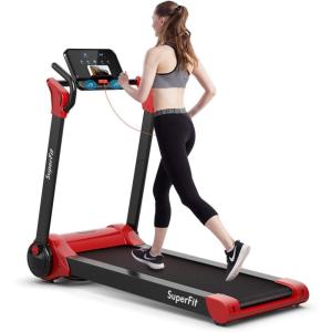 imageGoplus 225HP Electric Folding Treadmill InstallationFree Design with 8Stage Damping System Large LED Touch Display and Blue Tooth Speaker Compact Running Machine Superfit Treadmill for Home UseRed