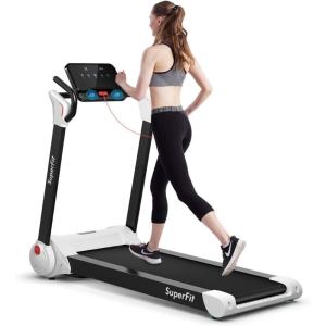 imageGoplus 225HP Electric Folding Treadmill InstallationFree Design with 8Stage Damping System Large LED Touch Display and Blue Tooth Speaker Compact Running Machine Superfit Treadmill for Home UseWhite