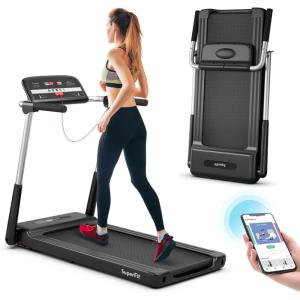 imageGoplus 225HP Folding Treadmill Compact Superfit Treadmill with LED Display and APP Control Portable Walking Jogging Running Machine for Home Apartment Office Black