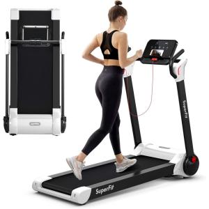 imageGoplus 225HP Folding Treadmill Electric Superfit Treadmill WLED Display APP Control Blue Tooth Speaker and Device Holder Compact Jogging Walking Running Machine for Home ampamp OfficeWhite